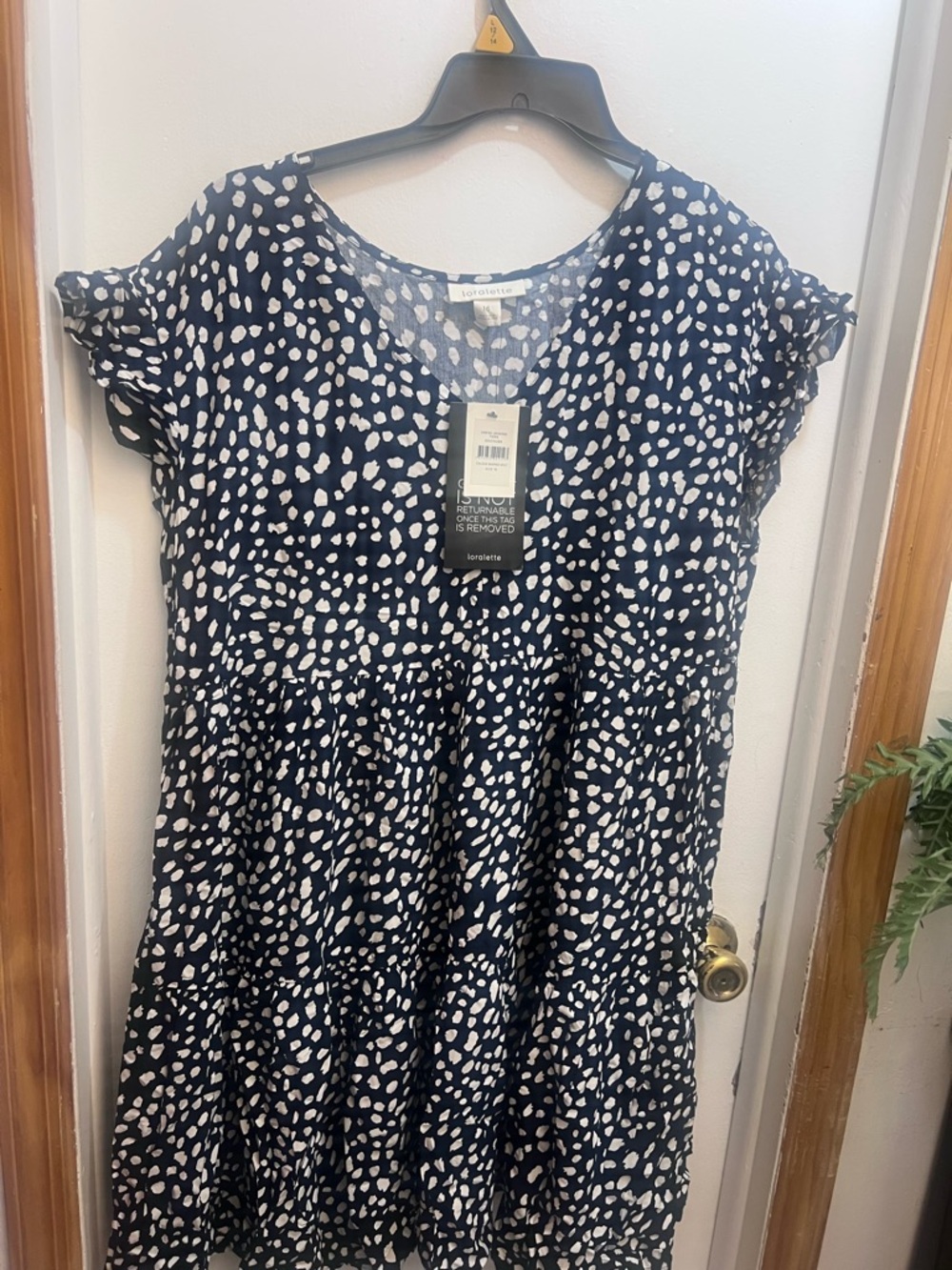 Plus Size Navy and White Polka Tiered V-Neck Dress - Picture 6 of 6